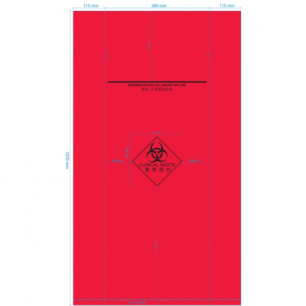 Red printed medical waste bag