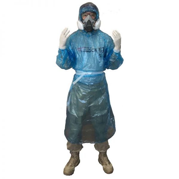 Hooded impervious medical isolation gown for use with respirator