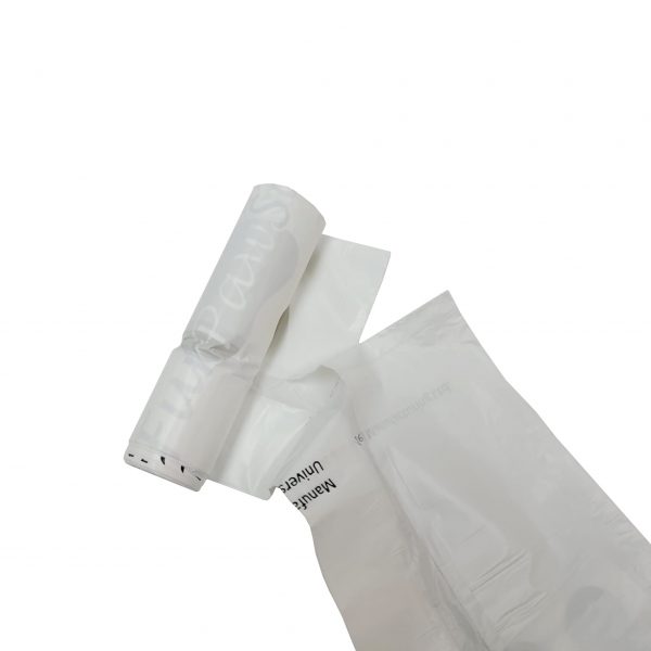 White PE dog poop bags in roll